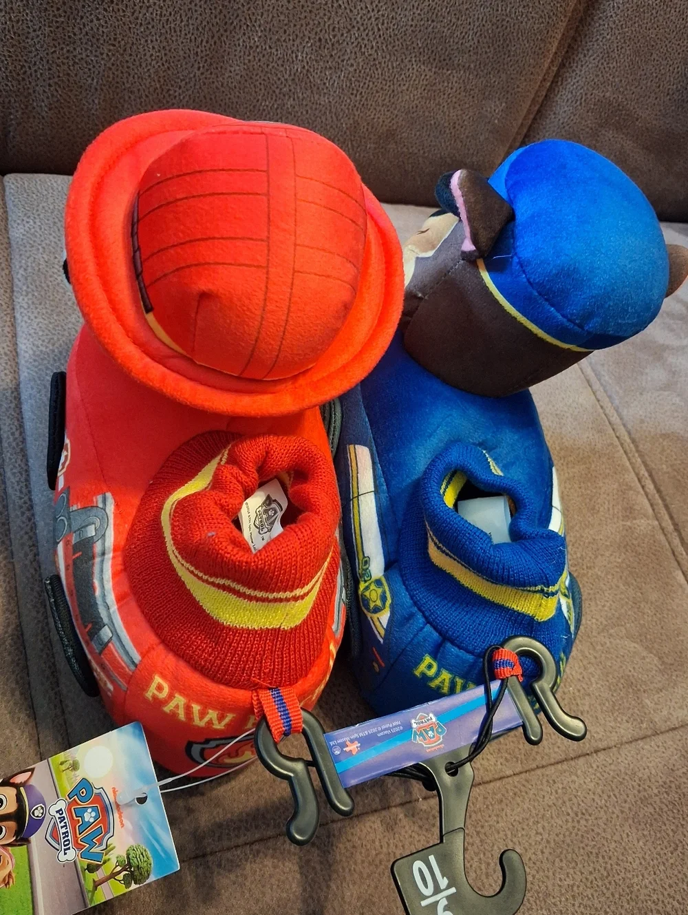 Paw Patrol Chase and Marshall Plush Vehicle Slippers Pair - Blue & Red Size 9-10